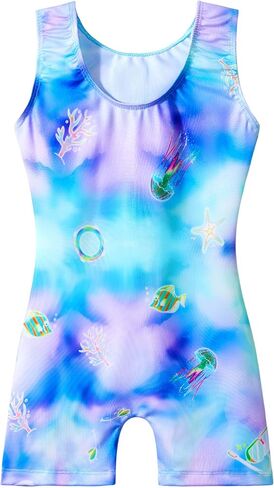 Girls Gymnastics Leotards Sleeveless Tumble Biketards One Piece Dance Unitards with Short in Saudi Arabia
