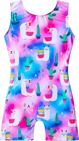 Girls Gymnastics Leotards Sleeveless Tumble Biketards One Piece Dance Unitards with Short in Saudi Arabia