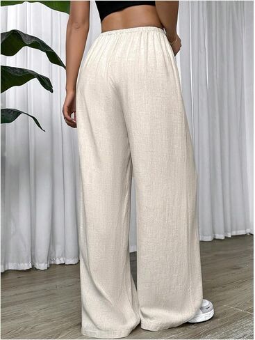Women's Drawstring Waist Linen Pants Straight Leg Baggy Trousers Casual Lounge Sweatpants in Saudi Arabia
