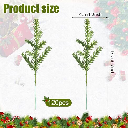 120 قطعة من إبر الصنوبر الاصطناعي لعيد الميلاد، فروع صنوبر وهمية، فروع شجرة عيد الميلاد الخضراء، إكليل من أوراق الصنوبر الخضراء لأكاليل عيد الميلاد، ديكور المنزل والحديقة والعطلات in Kuwait