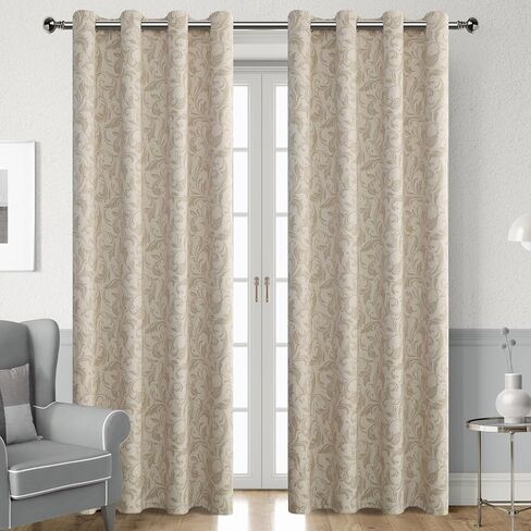 Blue Floral Vintage Curtains for Farmhouse Living Room,Window Drapes with Scroll Floral Pattern,80% Blackout Curtains for bedroom,Grommet Top Thermal Insulated Curtains 52x96 Inch 2 Panels in Saudi Arabia