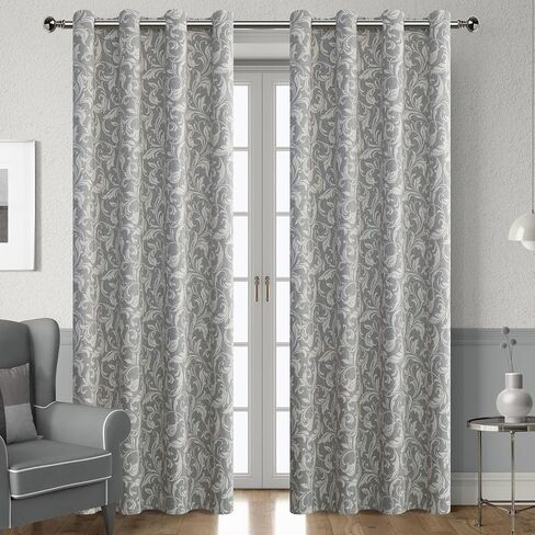 Blue Floral Vintage Curtains for Farmhouse Living Room,Window Drapes with Scroll Floral Pattern,80% Blackout Curtains for bedroom,Grommet Top Thermal Insulated Curtains 52x96 Inch 2 Panels in Saudi Arabia