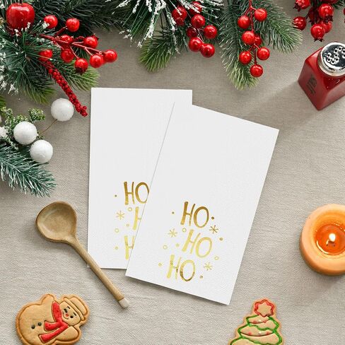 Horaldaily 100 Christmas Disposable Paper Decorative Guest Napkins, Gold Foil Merry Christmas HO Hand Towel for Party Lunch Dinner Kitchen Bathroom in Saudi Arabia