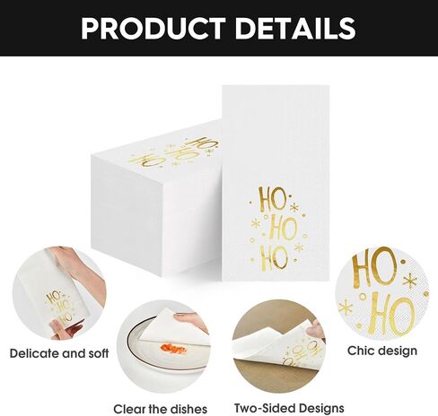Horaldaily 100 Christmas Disposable Paper Decorative Guest Napkins, Gold Foil Merry Christmas HO Hand Towel for Party Lunch Dinner Kitchen Bathroom in Saudi Arabia