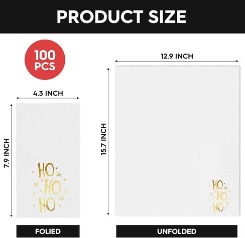 Horaldaily 100 Christmas Disposable Paper Decorative Guest Napkins, Gold Foil Merry Christmas HO Hand Towel for Party Lunch Dinner Kitchen Bathroom in Saudi Arabia
