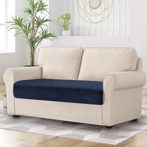 Couch Cover 1 Piece Love Seat Cover Velvet Sectional Couch Cushion Cover Separated L Shaped Sofa Slipcover Furniture Protector for Dogs Pets (LoveSeat or Sofa 2-Seater, Navy) in Kuwait