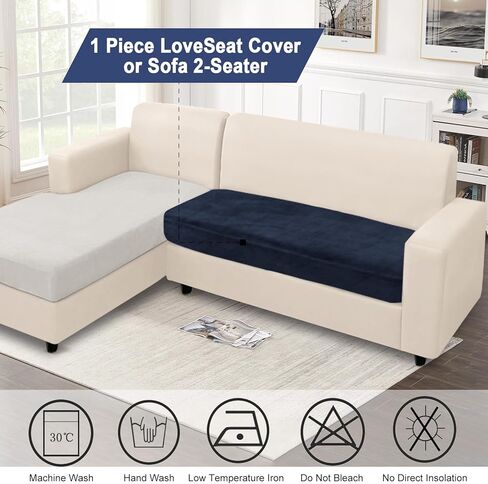 Couch Cover 1 Piece Love Seat Cover Velvet Sectional Couch Cushion Cover Separated L Shaped Sofa Slipcover Furniture Protector for Dogs Pets (LoveSeat or Sofa 2-Seater, Navy) in Kuwait