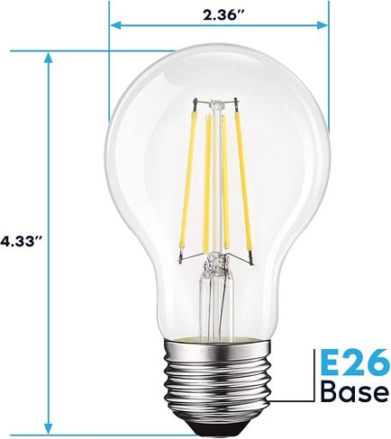 LUXRITE Vintage A19 LED Light Bulbs 60W Equivalent, 3000K Soft White Dimmable, 800 Lumens, Standard LED Edison Bulb 8W, UL Listed, E26 Base (4 Pack) in Kuwait
