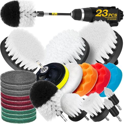 Holikme 23Pack Drill Brush Attachments Set, Scrub Pads & Sponge, Buffing Pads, Power Scrubber Brush with Extend Long Attachment, Car Polishing Pad Kit,Cleaning Supplies，Shower Scrub,Blue in Saudi Arabia