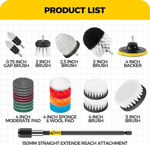 Holikme 23Pack Drill Brush Attachments Set, Scrub Pads & Sponge, Buffing Pads, Power Scrubber Brush with Extend Long Attachment, Car Polishing Pad Kit,Cleaning Supplies，Shower Scrub,Blue in Saudi Arabia
