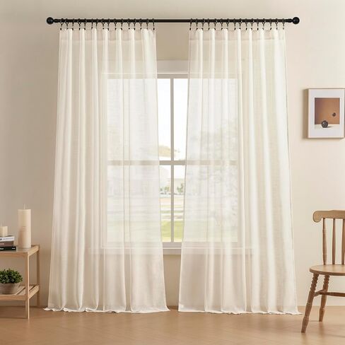 Joydeco Linen Curtains, 2 Panels Set, Light Filtering, 63 Inch Long, Living Room, Pistachio Shell in Saudi Arabia