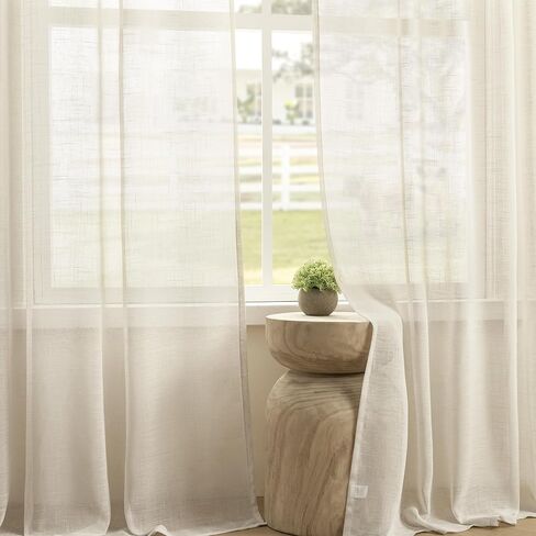 Joydeco Linen Curtains, 2 Panels Set, Light Filtering, 63 Inch Long, Living Room, Pistachio Shell in Saudi Arabia