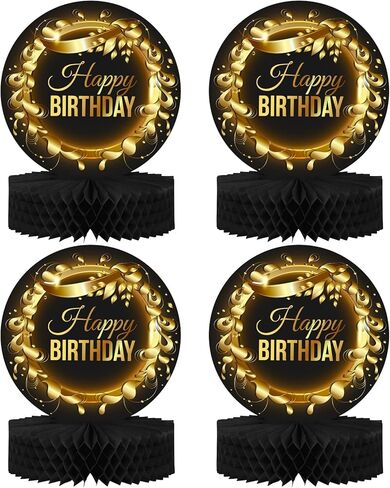 Happy Birthday Table Decoration Centerpieces (4 Pack, Black & Rose Gold), Double-Sided Happy Birthday Centerpieces for Tables, Party Supplies for Elegant Birthday Decorations by PixiPy in Kuwait