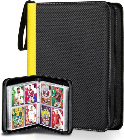 Card Binder for Pokemon Card, 4 Pocket 50 Double-Sided Pages for 400 Card Pocket Premium Zip PU Card Binder for Pokemon, Collectible For TCG,MTG,Baseball,Football Trading Card Game (Yellow) in Saudi Arabia