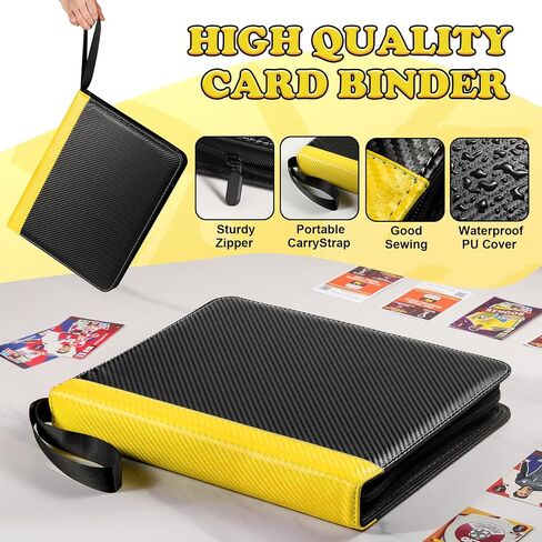 Card Binder for Pokemon Card, 4 Pocket 50 Double-Sided Pages for 400 Card Pocket Premium Zip PU Card Binder for Pokemon, Collectible For TCG,MTG,Baseball,Football Trading Card Game (Yellow) in Saudi Arabia