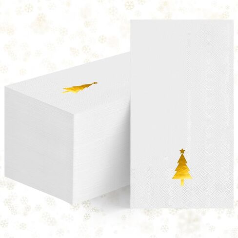 Horaldaily 100 Christmas Disposable Paper Decorative Guest Napkins, Gold Foil Christmas Pine Tree Hand Towel for Party Lunch Dinner Kitchen Bathroom in Saudi Arabia
