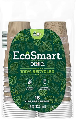 أكواب قهوة ورقية من الألياف المعاد تدويرها بنسبة 100% مع أغطية من ديكسي إيكو سمارت، 16 أونصة، 96 قطعة (عبوة من 6 قطع)، فناجين قهوة ورقية كبيرة للمشروبات الساخنة in Kuwait