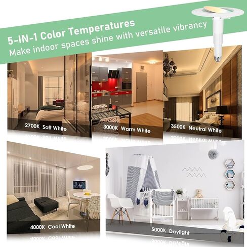 5/6 Inch Retrofit Gimbal LED Recessed Downlight,Angled Adjustable,5CCT Selectable 2700K/3000K/3500K/4000K/5000K Adjustable Recessed Lighting,13W=60W,800LM,Can Light Dimmable,E26,4Pack in Saudi Arabia