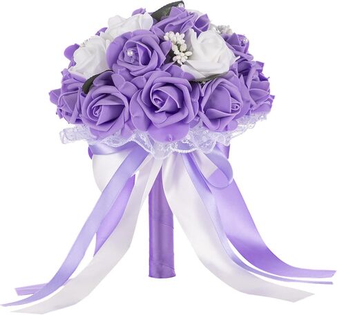 Vlovelife Wedding Bouquet for Bride, Bridal Holder Flower, 8 x 8 x 11 inch Wedding Bouquet for Bridesmaids, Artificial Rose Flower for Wedding Decor in Saudi Arabia