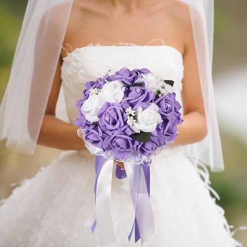 Vlovelife Wedding Bouquet for Bride, Bridal Holder Flower, 8 x 8 x 11 inch Wedding Bouquet for Bridesmaids, Artificial Rose Flower for Wedding Decor in Saudi Arabia