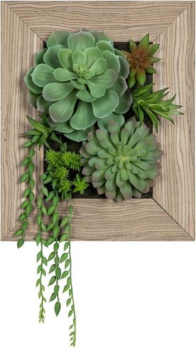 Fake Plants Succulents 3D Artificial Wall Hanging Plants Indoor Faux Succulent Arrangement in Wooden Planter for Home Farmhouse Kitchen Console Table Wall Decoration in Kuwait