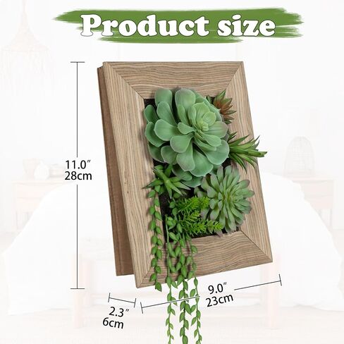 Fake Plants Succulents 3D Artificial Wall Hanging Plants Indoor Faux Succulent Arrangement in Wooden Planter for Home Farmhouse Kitchen Console Table Wall Decoration in Kuwait