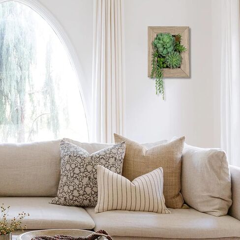 Fake Plants Succulents 3D Artificial Wall Hanging Plants Indoor Faux Succulent Arrangement in Wooden Planter for Home Farmhouse Kitchen Console Table Wall Decoration in Kuwait