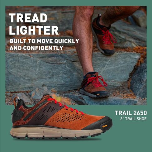 حذاء Danner Trail 2650 للمشي لمسافات طويلة للرجال - جلد سويدي متين، نسيج خفيف الوزن مع بطانة شبكية مسامية، وسادة قدم OrthoLite ونعل خارجي Vibram للجر، أسود داكن/أخضر شيف - 14 D in Saudi Arabia