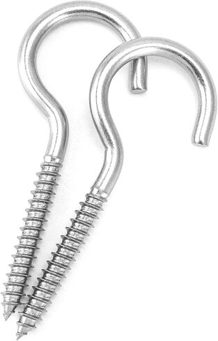 QWORK Screw in Hooks, 15 Pcs 304 Stainless Steel Ceiling Hooks, 1 Pcs 1/4" Hex Shank Wing Nut Driver, Screw Eye Hooks, Lights Hanger Hooks for Plants, Lights, Cups, Mugs in Saudi Arabia