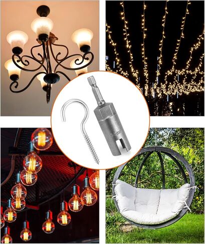 QWORK Screw in Hooks, 15 Pcs 304 Stainless Steel Ceiling Hooks, 1 Pcs 1/4" Hex Shank Wing Nut Driver, Screw Eye Hooks, Lights Hanger Hooks for Plants, Lights, Cups, Mugs in Saudi Arabia