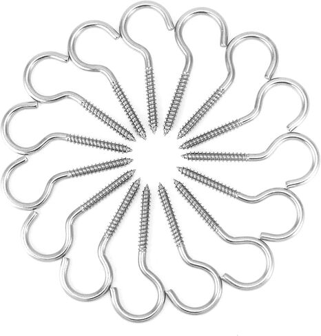 QWORK Screw in Hooks, 15 Pcs 304 Stainless Steel Ceiling Hooks, 1 Pcs 1/4" Hex Shank Wing Nut Driver, Screw Eye Hooks, Lights Hanger Hooks for Plants, Lights, Cups, Mugs in Saudi Arabia