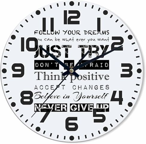 Inspirational Quotes Wall Clock Battery Operated Work Hard and Never Give Up Wall Clock Silent Non Ticking Quality Quartz 10 Inch Round Easy Clock to Read for Home Office in Kuwait