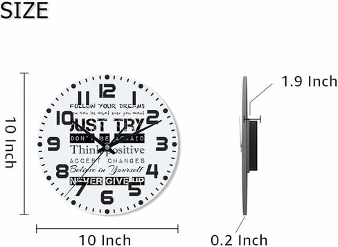 Inspirational Quotes Wall Clock Battery Operated Work Hard and Never Give Up Wall Clock Silent Non Ticking Quality Quartz 10 Inch Round Easy Clock to Read for Home Office in Kuwait