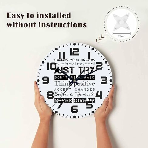 Inspirational Quotes Wall Clock Battery Operated Work Hard and Never Give Up Wall Clock Silent Non Ticking Quality Quartz 10 Inch Round Easy Clock to Read for Home Office in Kuwait