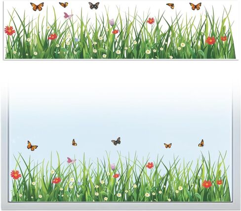 Window Static Clings Stickers Decal for Large Window 47.2"x11.8",1 Sheet Grass and Butterflies Patterns Decorative Removable Window Sticker Cling for Home Office Glass Window Decor in Saudi Arabia