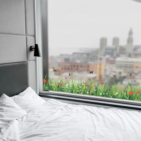 Window Static Clings Stickers Decal for Large Window 47.2"x11.8",1 Sheet Grass and Butterflies Patterns Decorative Removable Window Sticker Cling for Home Office Glass Window Decor in Saudi Arabia