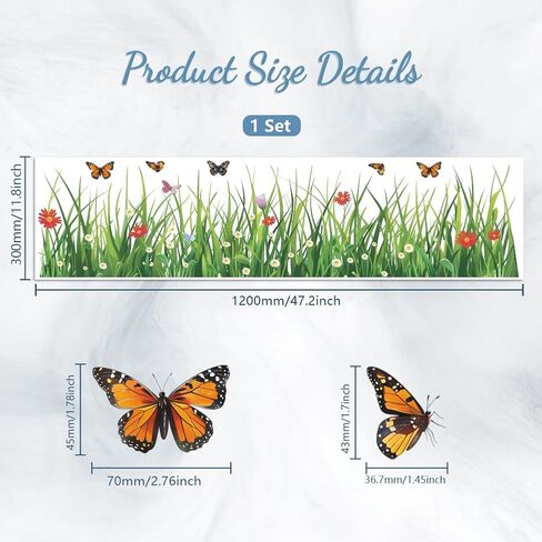 Window Static Clings Stickers Decal for Large Window 47.2"x11.8",1 Sheet Grass and Butterflies Patterns Decorative Removable Window Sticker Cling for Home Office Glass Window Decor in Saudi Arabia