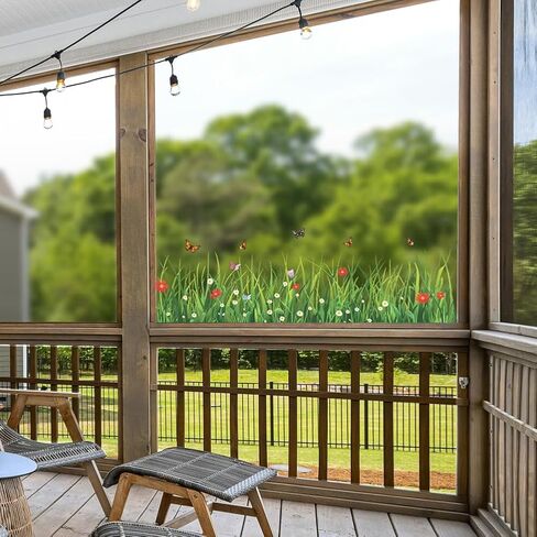 Window Static Clings Stickers Decal for Large Window 47.2"x11.8",1 Sheet Grass and Butterflies Patterns Decorative Removable Window Sticker Cling for Home Office Glass Window Decor in Saudi Arabia