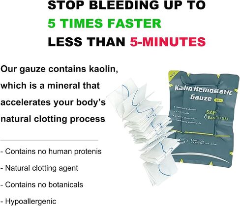 Quick Clotting First Aid Gauze – Kaolin Hemostatic Gauze – Z Fold Clotting Gauze for Control Moderate to Severe Wound Bleeding 3" x 12', Pack of 1 in Saudi Arabia