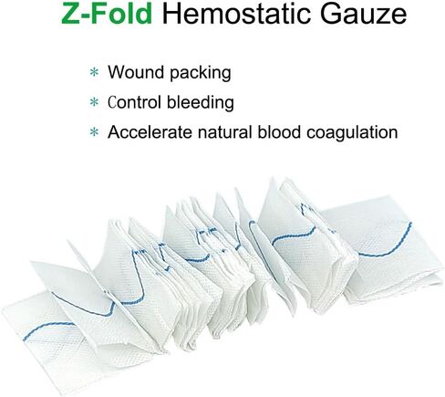Quick Clotting First Aid Gauze – Kaolin Hemostatic Gauze – Z Fold Clotting Gauze for Control Moderate to Severe Wound Bleeding 3" x 12', Pack of 1 in Saudi Arabia