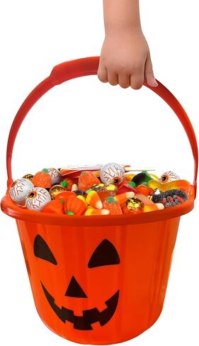 GIFTEXPRESS Light Up Halloween Pumpkin Bucket - Plastic Jack O Lantern w/Glow in The Dark Handles & 3 LED Lights - Trick Or Treat Candy Basket & Cauldron Decoration Pail for Kids in Kuwait