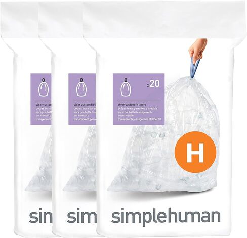 simplehuman Code D 60 Count, Genuine Custom Fit Liners, Drawstring Trash Bags in Dispenser Packs, 20 Liter / 5.3 Gallon, Blue in Saudi Arabia