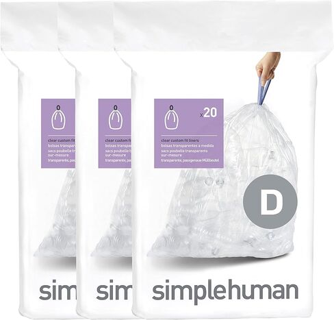 simplehuman Code D 60 Count, Genuine Custom Fit Liners, Drawstring Trash Bags in Dispenser Packs, 20 Liter / 5.3 Gallon, Blue in Saudi Arabia