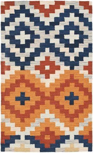 سجادة منطقة SAFAVIEH Chelsea Collection - 5'3" x 8'3"، برتقالية ومتعددة، صوف ريفي فرنسي معلق يدويًا، مثالية للمناطق ذات حركة المرور العالية في غرفة المعيشة وغرفة النوم (HK726A) in Saudi Arabia