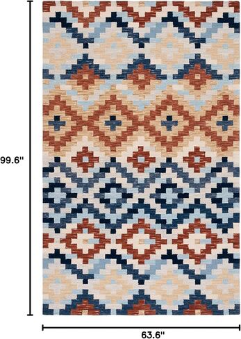 سجادة منطقة SAFAVIEH Chelsea Collection - 5'3" x 8'3"، برتقالية ومتعددة، صوف ريفي فرنسي معلق يدويًا، مثالية للمناطق ذات حركة المرور العالية في غرفة المعيشة وغرفة النوم (HK726A) in Saudi Arabia