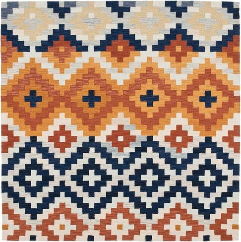 سجادة منطقة SAFAVIEH Chelsea Collection - 5'3" x 8'3"، برتقالية ومتعددة، صوف ريفي فرنسي معلق يدويًا، مثالية للمناطق ذات حركة المرور العالية في غرفة المعيشة وغرفة النوم (HK726A) in Saudi Arabia