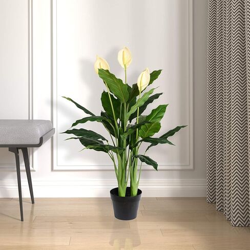 Vickerman Everyday Artificial Green Peace Lily Real Touch Plant 37 Inch - Lifelike Home Office Decor - Faux Indoor Potted Plant - Maintenance Free - Faux Plant in Saudi Arabia
