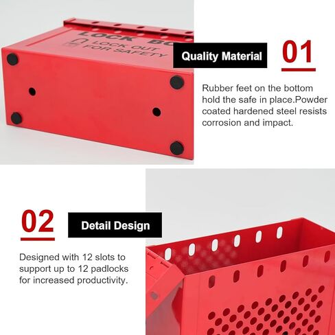صندوق قفل مجموعة Tagout لإجراءات LOTO للمجموعة المتوافقة مع OSHA، صندوق LOTO فولاذي محمول أحمر، كل صندوق قفل أمان للمجموعة يقبل 13 قفلًا، حزمة واحدة لمحطة قفل العلامة الخارجية in Kuwait