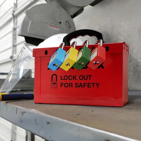 صندوق قفل مجموعة Tagout لإجراءات LOTO للمجموعة المتوافقة مع OSHA، صندوق LOTO فولاذي محمول أحمر، كل صندوق قفل أمان للمجموعة يقبل 13 قفلًا، حزمة واحدة لمحطة قفل العلامة الخارجية in Kuwait