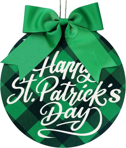 sggvecsy عيد القديس باتريك علامة خشبية الجاموس منقوشة الأيرلندية شنقا ديكور الباب مع القوس الأخضر شنقا علامة الخشب ريفي للمنزل الباب الأمامي جدار الحزب نافذة في الهواء الطلق مزرعة الشرفة ديكور in Kuwait